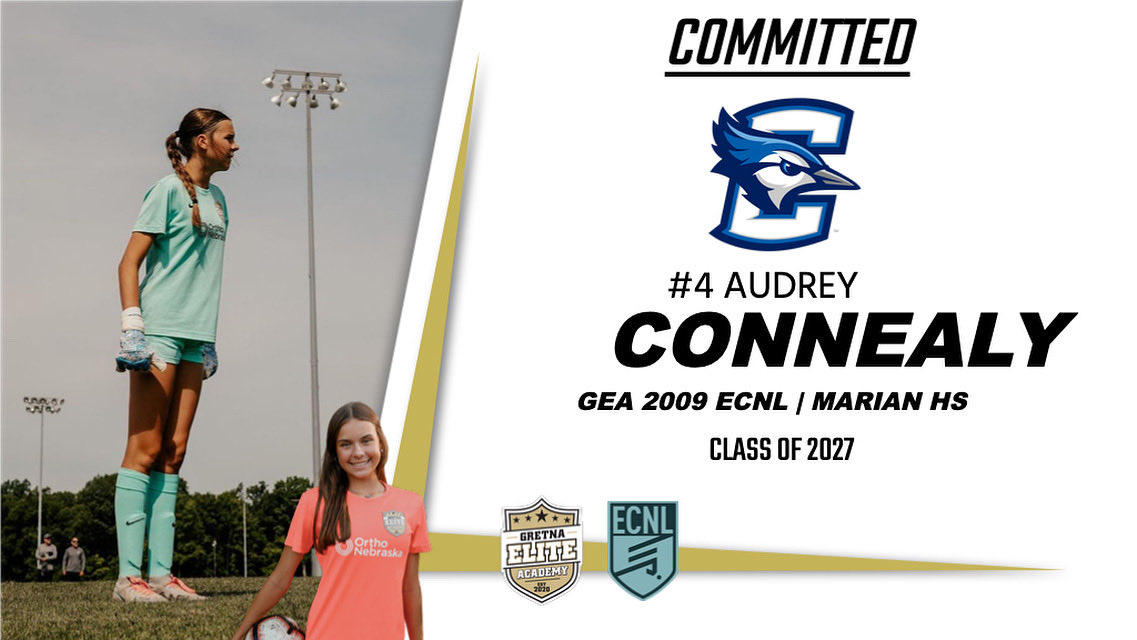 Commitment #2 for the Class of 2027 ✅

Now ➡️ Marian Crusader

Next ➡️ Bluejay 🐦 

Omaha, NE 🔜 STAYING HOME 🏡 

Congratulations to Audrey Connealy (09G ECNL) for verbally committing to Creighton University 👍

We are proud of you Audrey 👏

Leaders. Play. Here.