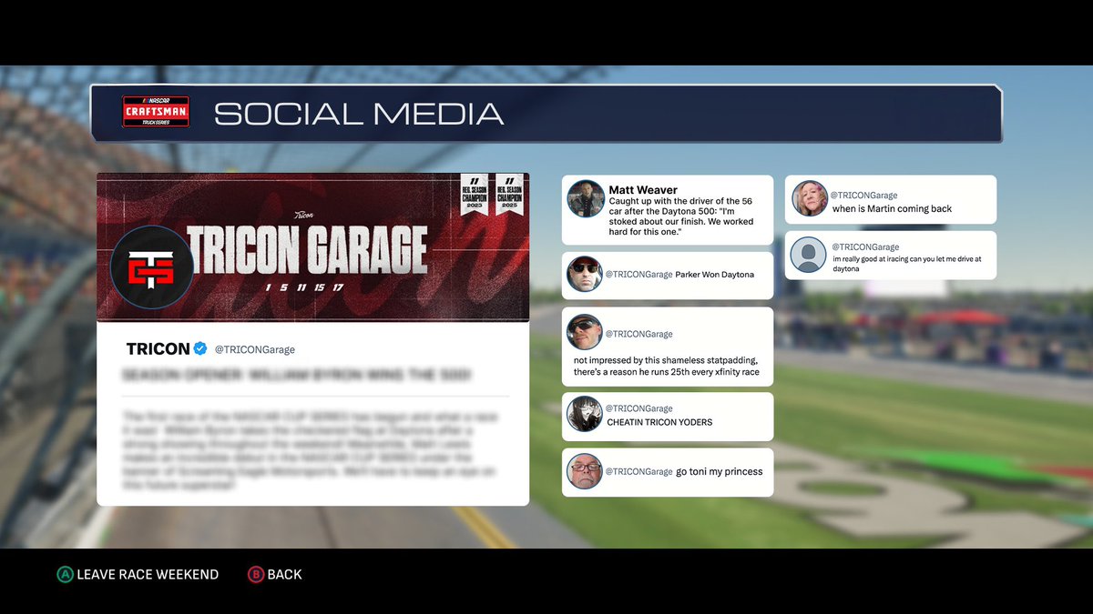wow the nascar 25 career mode social feed is VERY realistic