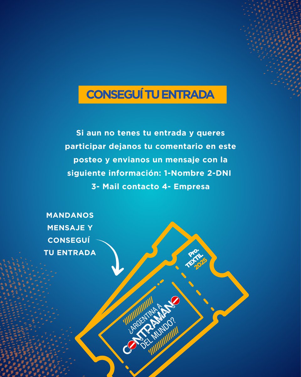 protejerfund's tweet photo. 🎉 ¡Falta muy poco para vivir juntos #ProTextil2025!
Para que disfrutes al máximo del evento, te compartimos toda la información que necesitás saber antes de asistir 👇
🗓️ Fecha: Martes 7 de octubre
📍 Lugar: Teatro Municipal Roma – Sarmiento 109, Avellaneda
🕐 Horario:
📝 Acreditaciones desde las 13:00 hs
🎤 Inicio puntual: 14:00 hs
💡 Importante:
Si aún no lo hiciste, acreditate previamente online desde el link que recibiste por mail 🖱️
También podés hacerlo el día del evento a partir de las 13:00 hs.
🎟️ Los asientos no son numerados y se ocupan por orden de llegada.
🚗 Estacionamientos cercanos:
Avellaneda Parking – Ing. Marconi 754
Estacionamiento Dante – Florentino Ameghino 750
Top Parking S.A. – Florentino Ameghino 645
Garage Avenida – Av. Bartolomé Mitre 894
📍 ¡Guardá este post y tené toda la info a mano para una jornada que marcará la agenda de la industria textil argentina! 🇦🇷🧵
📩 Si aún no tenés tu entrada y querés participar:
🗨️ Dejanos un comentario en este post y envianos un mensaje con la siguiente información:
1️⃣ Nombre
2️⃣ DNI
3️⃣ Mail de contacto
4️⃣ Empresa