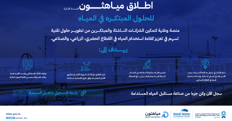 MAEE_KSA's tweet photo. حاضنة ومسرعة مائي ترافق المشاركين في #مياهثون للنسخة الثانية
 لتمكين أفكارهم وتحويلها إلى مشاريع مبتكرة تسهم في بناء مستقبل مستدام لقطاع المياه.
ساهم في صناعة الاستدامة المائية.
يغلق التسجيل: 11 أكتوبر.