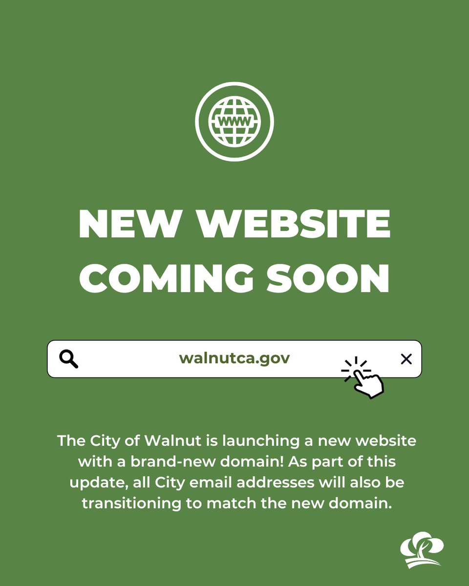 🌐✨ New Website ✨🌐

The City of Walnut is excited to announce that a new website is launching soon with a fresh domain: walnutca.gov (to comply with recent legislation).

All City email addresses will also transition to the new domain.

Stay tuned!