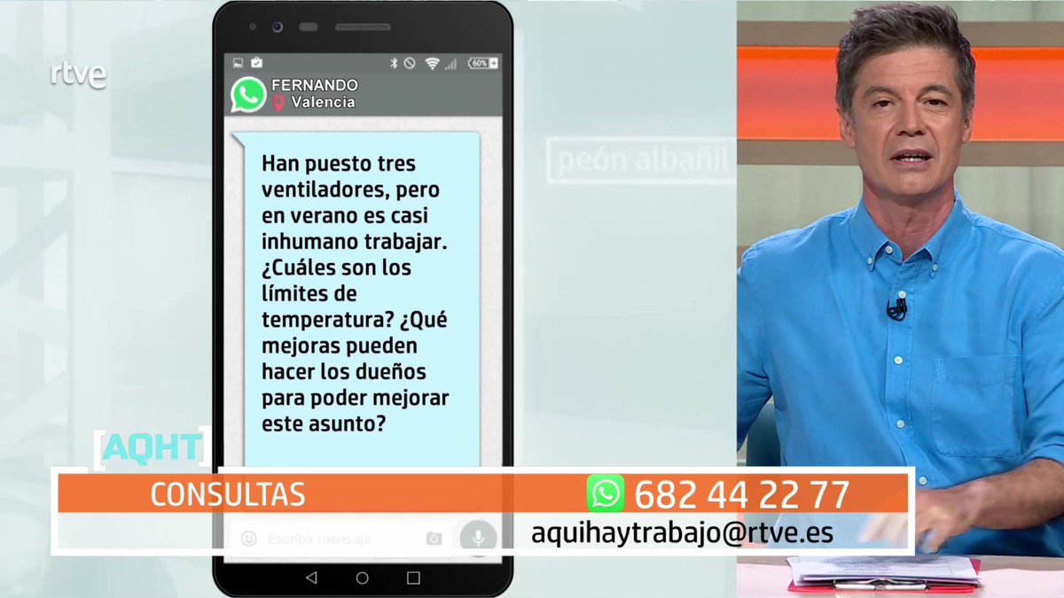 La temperatura de los centros de trabajos deberá ser:

🔹 14-25 grados para trabajos ligeros 
🔹 17-27 grados para trabajos de oficina 

Hoy en <a href="/AQHT_TVE/">Aquí hay trabajo</a> te contamos que hacer si no se cumplen las temperaturas tanto en el exterior como en el interior

🔗rtve.es/play/videos/aq…