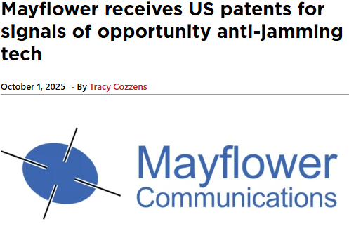 MayflowerCoInc's tweet photo. Mayflower receives US patents for signals of opportunity anti-jamming tech - GPS World https://t.co/01xi5gxqGe