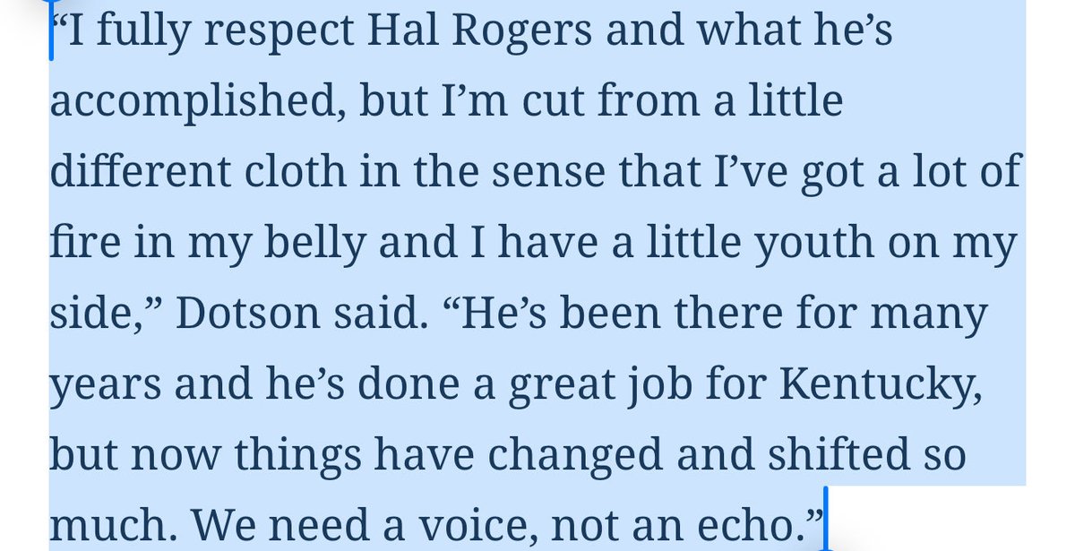 .<a href="/Dotson4Congress/">Ryan Dotson for Congress 🇺🇸</a> taking shots at <a href="/HalRogersKY5/">Hal Rogers</a> isn’t just desperate, it’s pathetic.

The Dean of the U.S. House has delivered more for KY and this nation than Ryan Dotson could ever dream of. Ryan, build even a fraction of that record and then maybe you can speak his name.