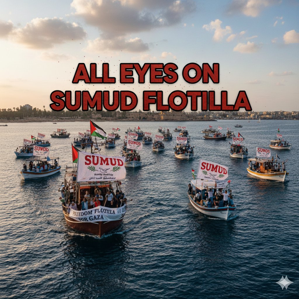 teammadkashmir's tweet photo. All EYES ON SUMUD FLOTILLAl

#AllEyesOnGlobalSumudFlotilla 
#Gaza
#freepalesti̇ne https://t.co/aPmZRSISwm