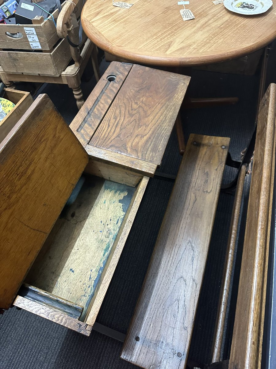 This classic old school desk with fold down seat from unit 238 came in yesterday. #filmprop #filmset #oldschooldesk #vintageschooldesk #playroom #homeschooling #astraantiquescentre #hemswell #lincolnshire