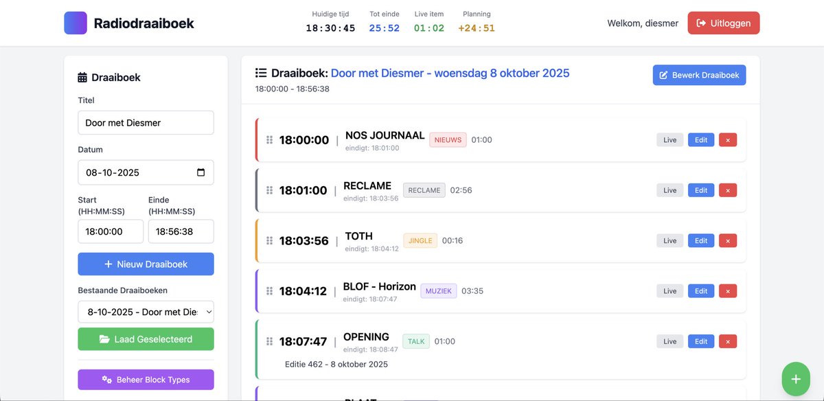 Ik dacht. Laat ik eens proberen via AI een radiodraaiboek-systeem (is dat een woord?). Gelukt hoor. Met behoorlijke inspiratie vanuit werk🫣