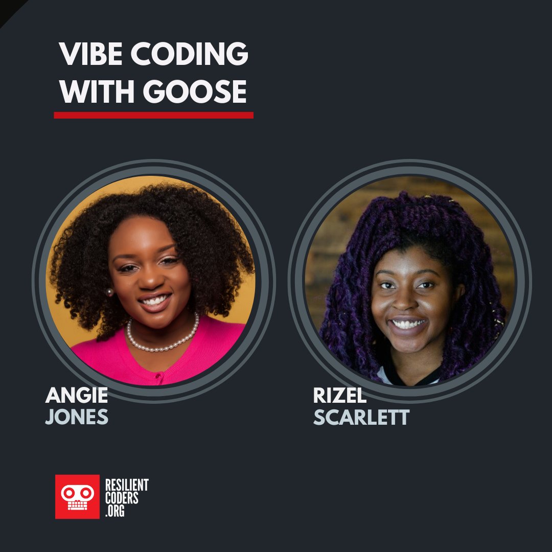 resilientcoders's tweet image. [Next Friday, 10/10] Join us at The Foundry in Cambridge for Vibe Coding with Goose, a one-day, hands-on workshop led by Angie Jones and RC alum Rizel Scarlett: hubs.ly/Q03LYk-20

Special thanks to our sponsors State Street &amp;amp; SIM Boston for making this event possible.