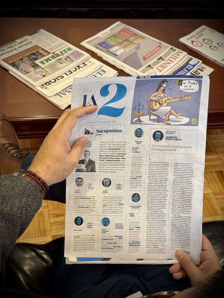 Hoy en El <a href="/heraldodemexico/">El Heraldo de México</a> comparto una reflexión necesaria:
“Excusas judiciales: garantía de imparcialidad”.

En ésta explico que en la justicia electoral, la imparcialidad no es un detalle técnico: es la base de la confianza ciudadana. Y esa imparcialidad se protege también