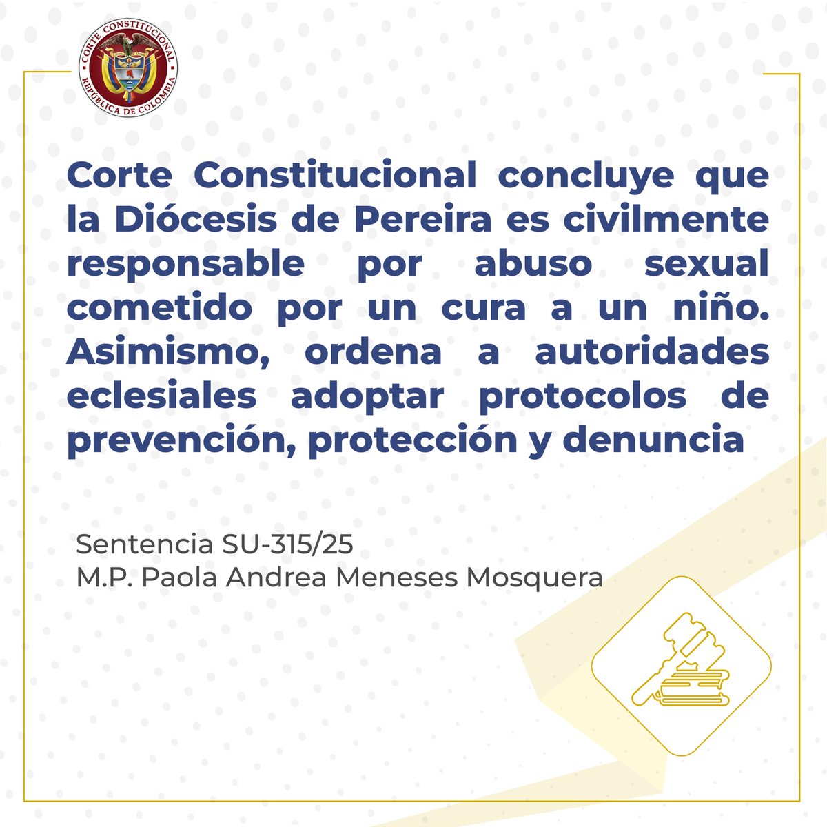 CConstitucional's tweet image. En la página de la Corte Constitucional, en la sección de Relatoría, ya se encuentra disponible la Sentencia SU-315/25 corteconstitucional.gov.co/relatoria/2025…