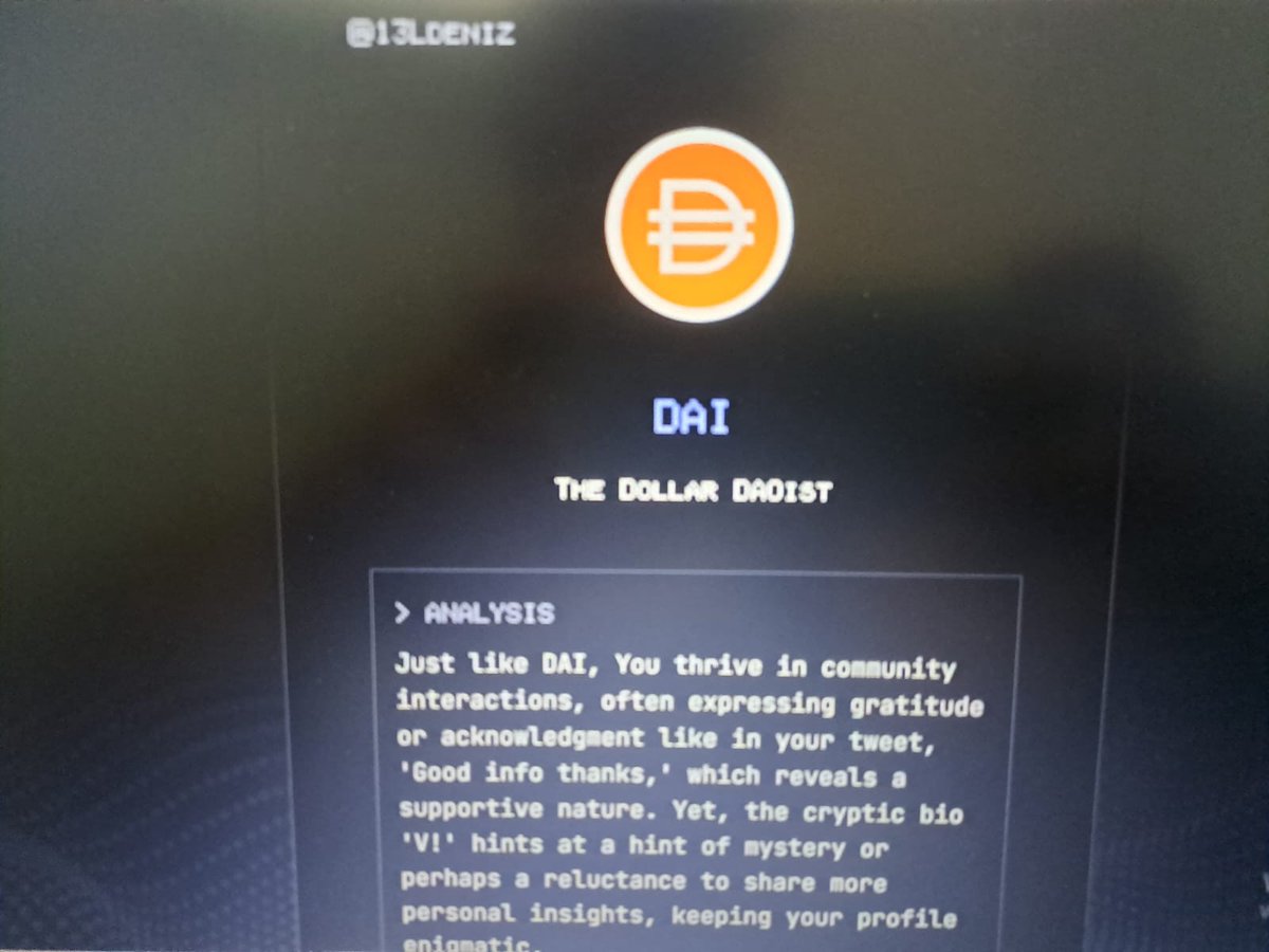 According to my twitter data, I give $DAI vibes.
Bullish?
Try Coinology on app.vana.com. #datarevolution <a href="/vana/">vana</a>