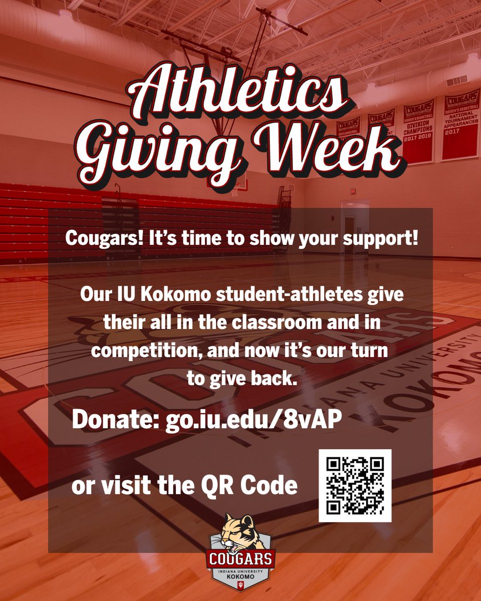 Our student-athletes give their all, and now it’s our turn. This year, we’re focused on a critical need Reliable travel to help our teams compete safely and represent IUK with pride. You can give today at: go.iu.edu/8vAP
#MyIUK #RollCougs #StudentAthletes #MakeAnImpact
