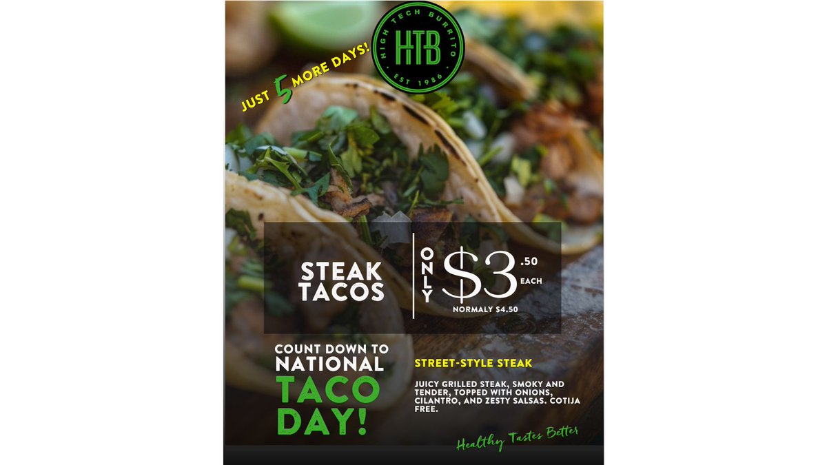 HighTechBurrito's tweet photo. Day 2 = Street-Style Steak 🌮 🔥  $3.50 today! https://t.co/pxyvrBvm1Q
