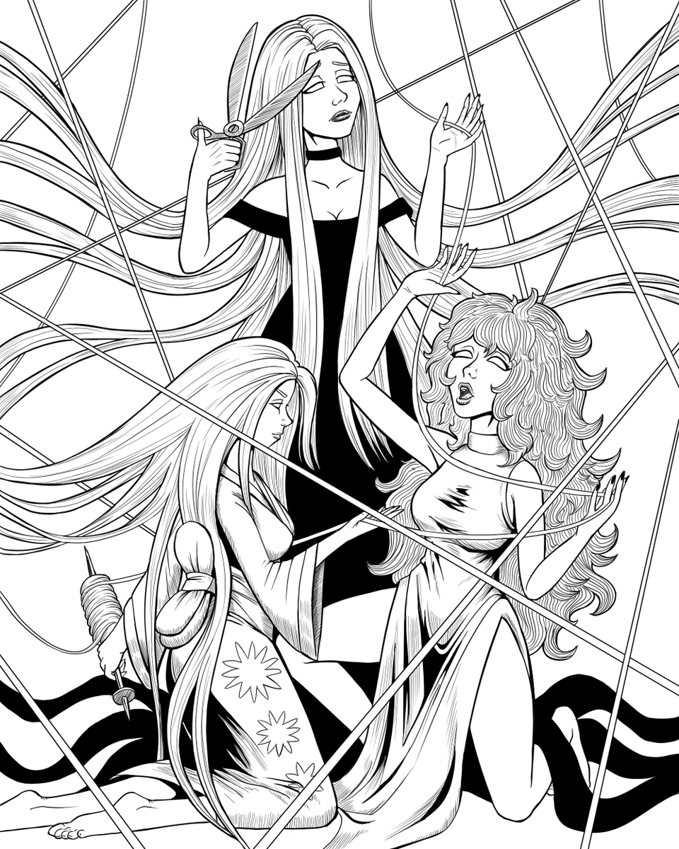 JorinDesign's tweet photo. Inktober Day 2 Prompt: Weave #inktober #inktober2025 #weave #fates #fatesisters #moiraesisters #threads https://t.co/NateH8CJEE