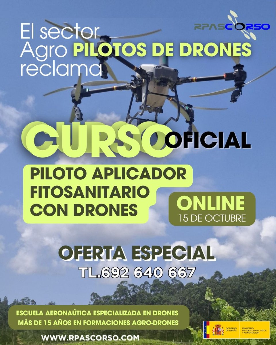 🚀 ¡𝙀𝙡 𝙛𝙪𝙩𝙪𝙧𝙤 𝙙𝙚𝙡 𝙖𝙜𝙧𝙤 𝙚𝙨𝙩𝙖 𝙚𝙣 𝙚𝙡 𝙖𝙞𝙧𝙚!
💥 𝙊𝙁𝙀𝙍𝙏𝘼 𝙀𝙎𝙋𝙀𝘾𝙄𝘼𝙇💥
👉rpascorso.com/informate/
#rpas #drones #agrodrones #rpascorso #formación