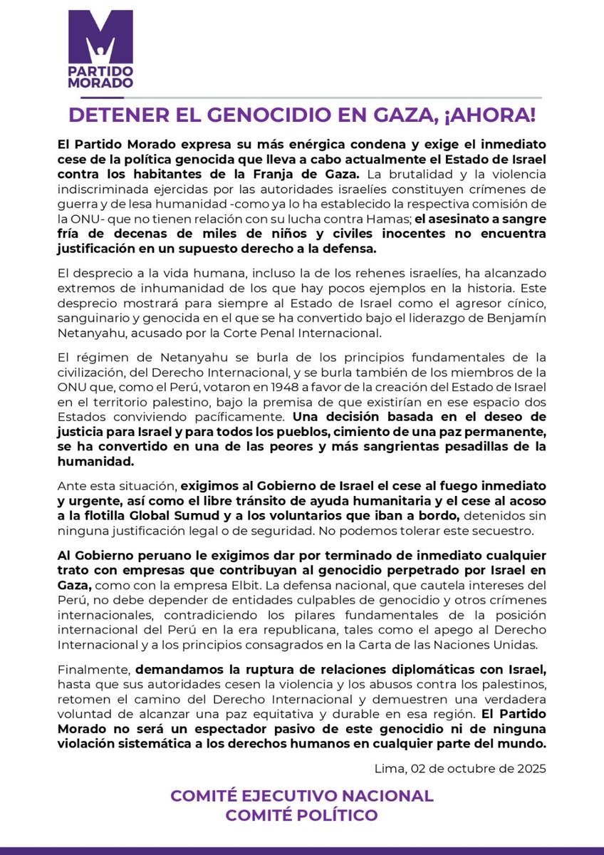 Condenamos el genocidio en Gaza y exigimos el cese inmediato al fuego, el libre tránsito de ayuda humanitaria y la ruptura de relaciones con Israel hasta que respete el Derecho Internacional y los DD.HH.