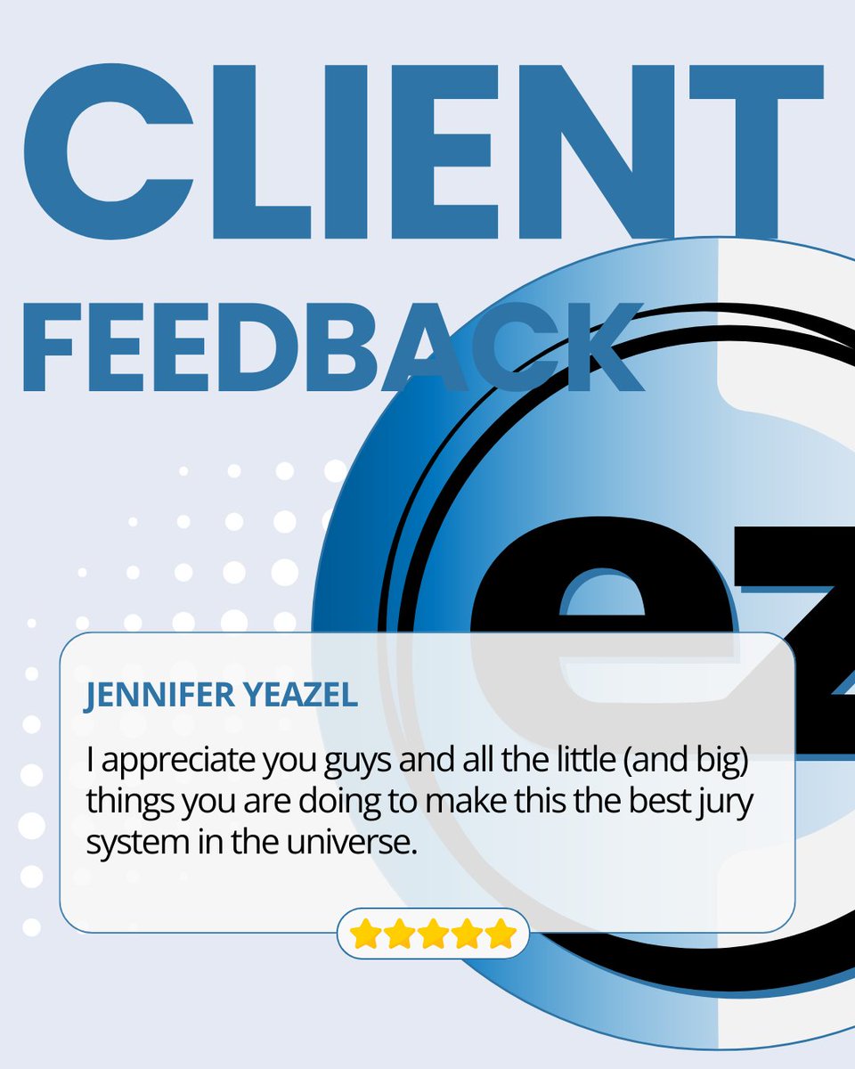 ezJustice_'s tweet image. “Best jury system in the universe.” 🚀

Still juggling juror draws, communication with jurors, and payment logs?

Jury by ezJustice unifies it all. Book a 15-min demo — link in bio.

#JuryByezJustice #CourtTech #CourtInnovation