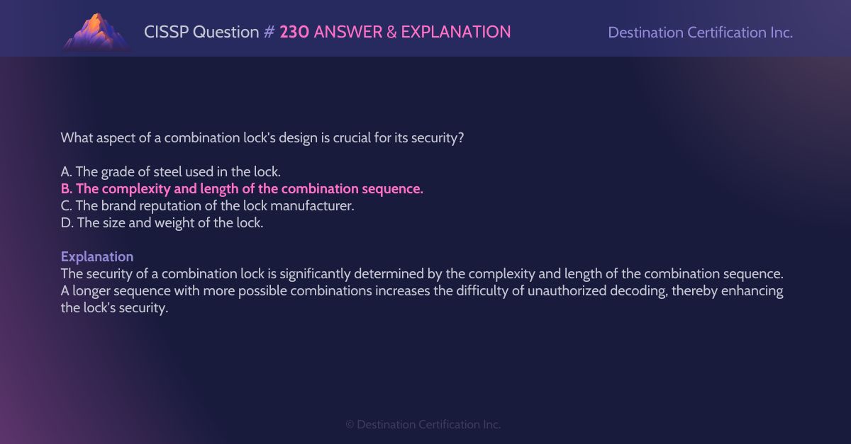 destcert's tweet image. #CISSP Question #230 Answer and Explanation

Here is the answer and an analysis of how to reach the correct answer. If you want to see more content like this, do let us know!

#WeeklyCISSPChallenge #QuestionOfTheWeek #CyberSecurity #CISSPpractice #practicequestions #ISC2