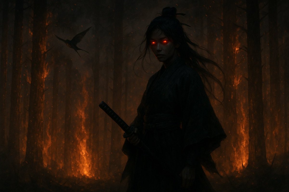 Tsubame : The Lone Monk

Once as pure as mountain wind, she served with unshaken loyalty—until betrayal burned her home and family to ash.  Now she drifts through the night like a shadow of vengeance, her crimson eyes glowing with a fury no blade can quell. She must wait
