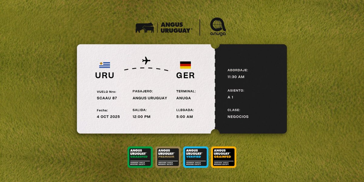 ¡Nos vamos a ANUGA ! ✈️🇩🇪
La feria de alimentos y bebidas más grande del mundo, celebrada en Colonia, Alemania,
<a href="/AngusUruguay/">Angus Uruguay</a> , a través de su programa <a href="/carneangusuy/">carneangusuy</a>  participará en este gran encuentro .  Estamos emocionados de compartir nuestro programa de certificación y la