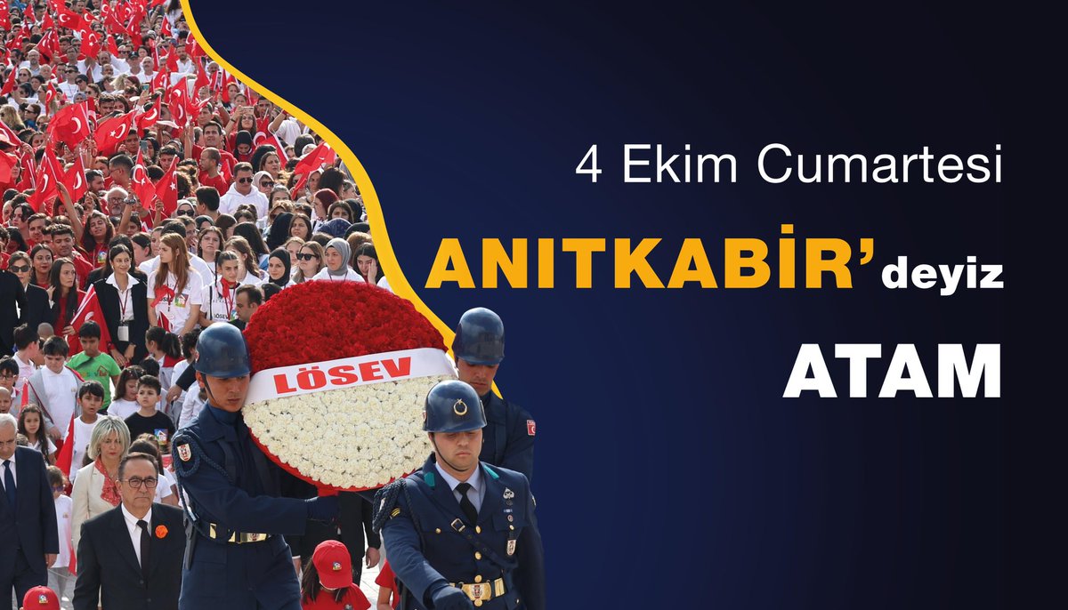 Cumhuriyetin gücünü yüreğinde hisseden, Atamızın yolunda ilerleyen herkesi tek yürek olmaya bekliyoruz. 

4 Ekim Cumartesi Saat 14:00’te LÖSEV’le lösemili çocuklara destek olmak için Anıtkabir’e davet ediyoruz.

Katılım için;
losev.org.tr/etkinlik/Etkin… 

#4EkimdeLÖSEVleAnıtkabirde