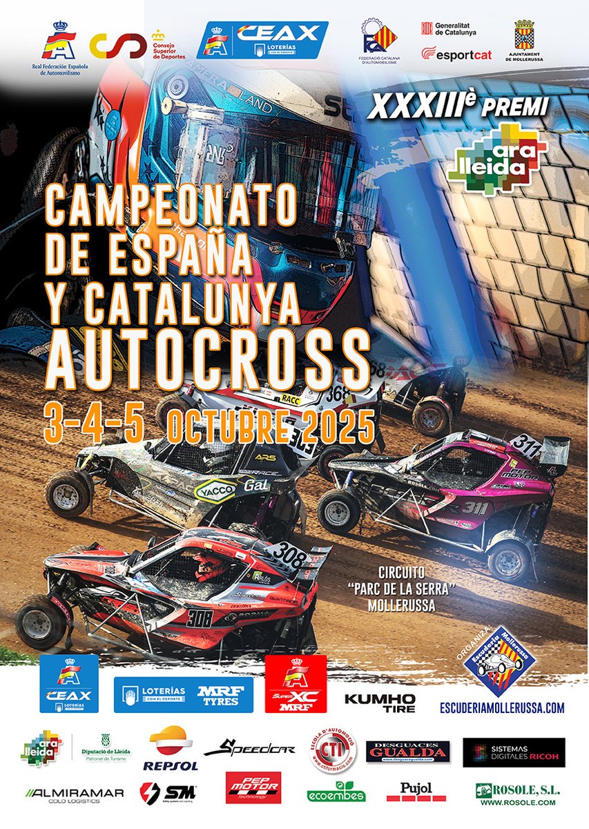 CEAX_RFEdA's tweet photo. 📌 Previo 33.º CEAX Premi Ara Lleida

✅ La sexta cita de la temporada se disputa este fin de semana en Mollerussa
✅ Casi un centenar de equipos acudirán al circuito municipal Parc de la Serra

📝 https://t.co/QRDNVgf7uI
#CEAXLoterías #CEAXAraLleida #SuperXC
#autocross #offroad https://t.co/vOjqncSLnN