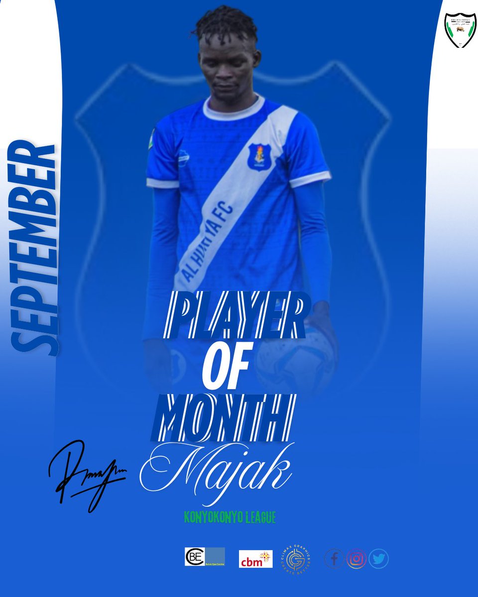 After an impressive and fine start to the season we appreciate and acknowledge our left back WILLIAM MAJAK SAAW as our player of the month for September.

2 games

1 goal
1 MOTM

#southsudanfootball 
#konyokonyoleague 
#JFA 
#FirstDivisionA 
#longlivehuriya 
#flames