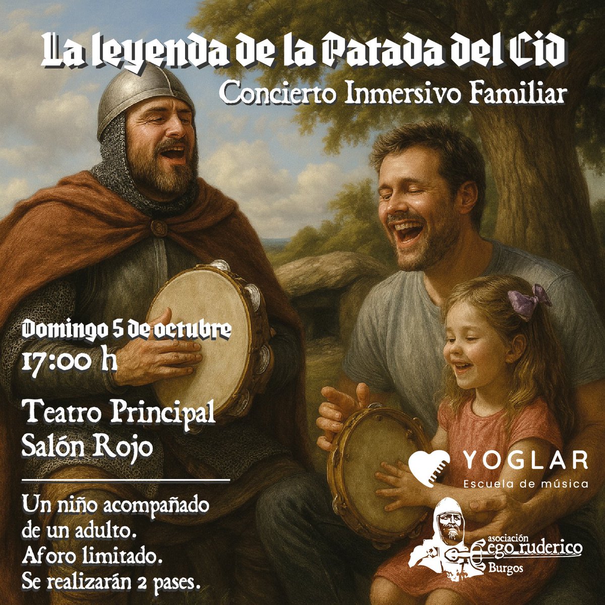 Revive la leyenda de la ❞𝗟𝗮 𝗣𝗮𝘁𝗮𝗱𝗮 𝗱𝗲𝗹 𝗖𝗶𝗱❞ con un concierto inmersivo familiar de música medieval. Una experiencia sencilla y revolucionaria, diseñada para un sonido continuo y puro, donde cada persona sentirá la música real y descubrirá su propia musicalidad