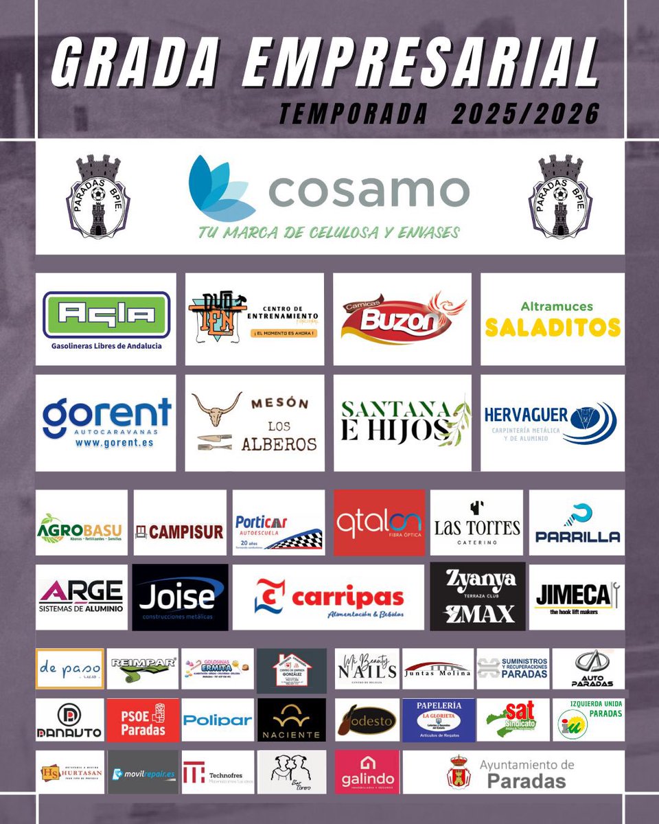 𝗚𝗥𝗔𝗗𝗔 𝗘𝗠𝗣𝗥𝗘𝗦𝗔𝗥𝗜𝗔𝗟 | 📊
🤝 Patrocinios y Colaboraciones 2025/2026

Gracias a nuestras empresas colaboradoras por su apoyo y confianza. 💜
Sois parte esencial de este proyecto.

⚽️ #UnaIlusiónNosPersigue