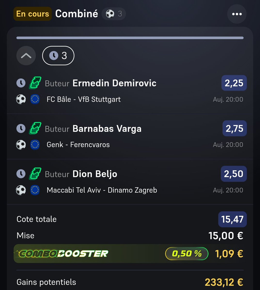 BetClem_'s tweet image. BETS BUTEURS #UEL 🇪🇺🏆 02/10 🗓️

TC FUN MI-TEMPS 🔥
@3.53
25€ ➡️ 88.32€
winamax.link/JYlDM

SUPER FUN MI-TEMPS 💥 
@9.37
15€ ➡️ 131.83€
winamax.link/biZOd

ULTRA FUN 🚀
@15.47
15€ ➡️ 233.12€
winamax.link/zveIp
Début 21h00 🕘
💚 Si tu soutiens 
#TeamParieur