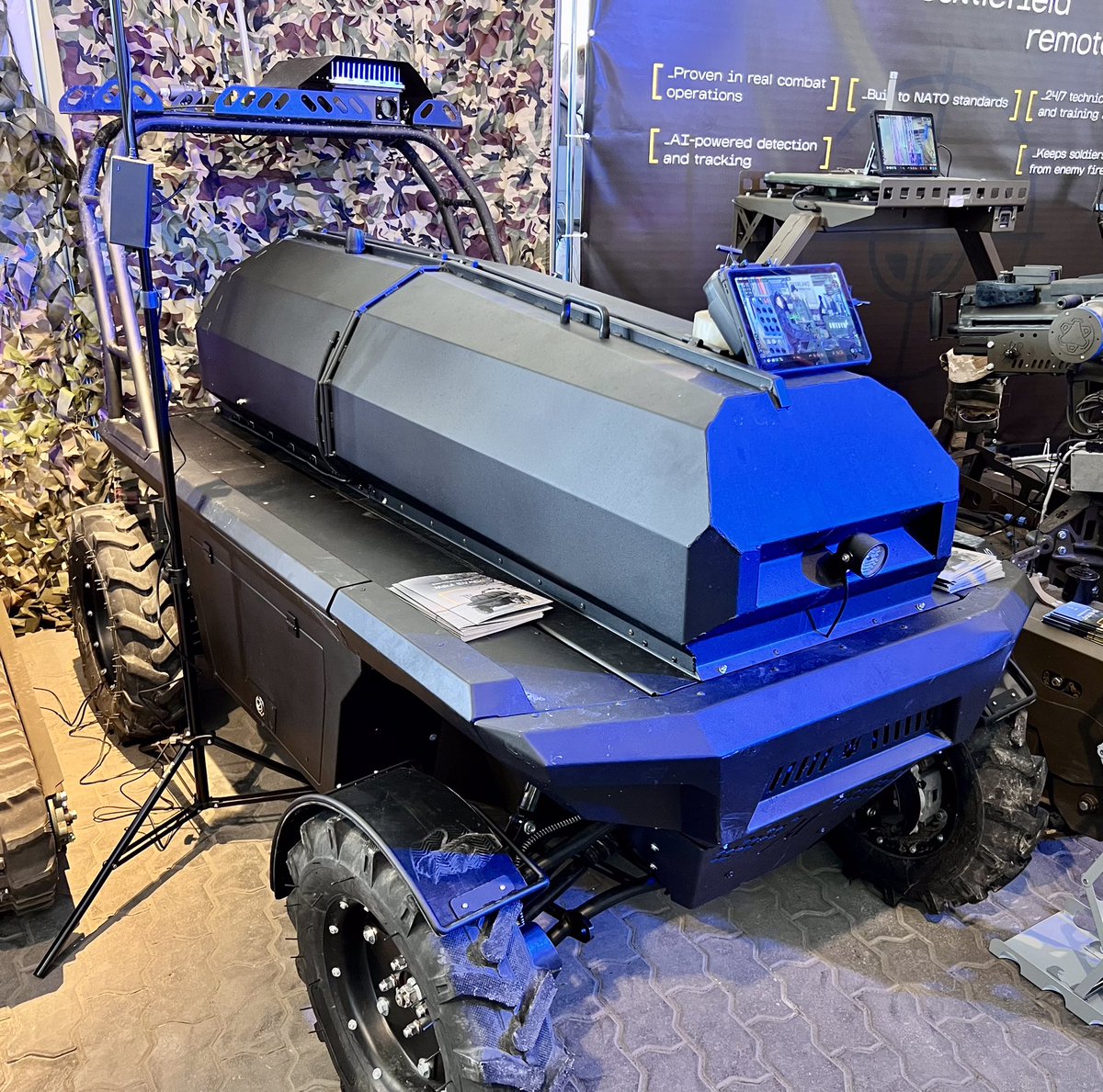 The Ukrainian “Maul EVAC” UGV  for rapid evacuation of critical casualties was presented at the IT Arena conference in Lviv.
A steel armored compartment protects the soldier from fragments, and a gas engine provides 70 km/hr speed to minimize time spent within FPV range.
1/