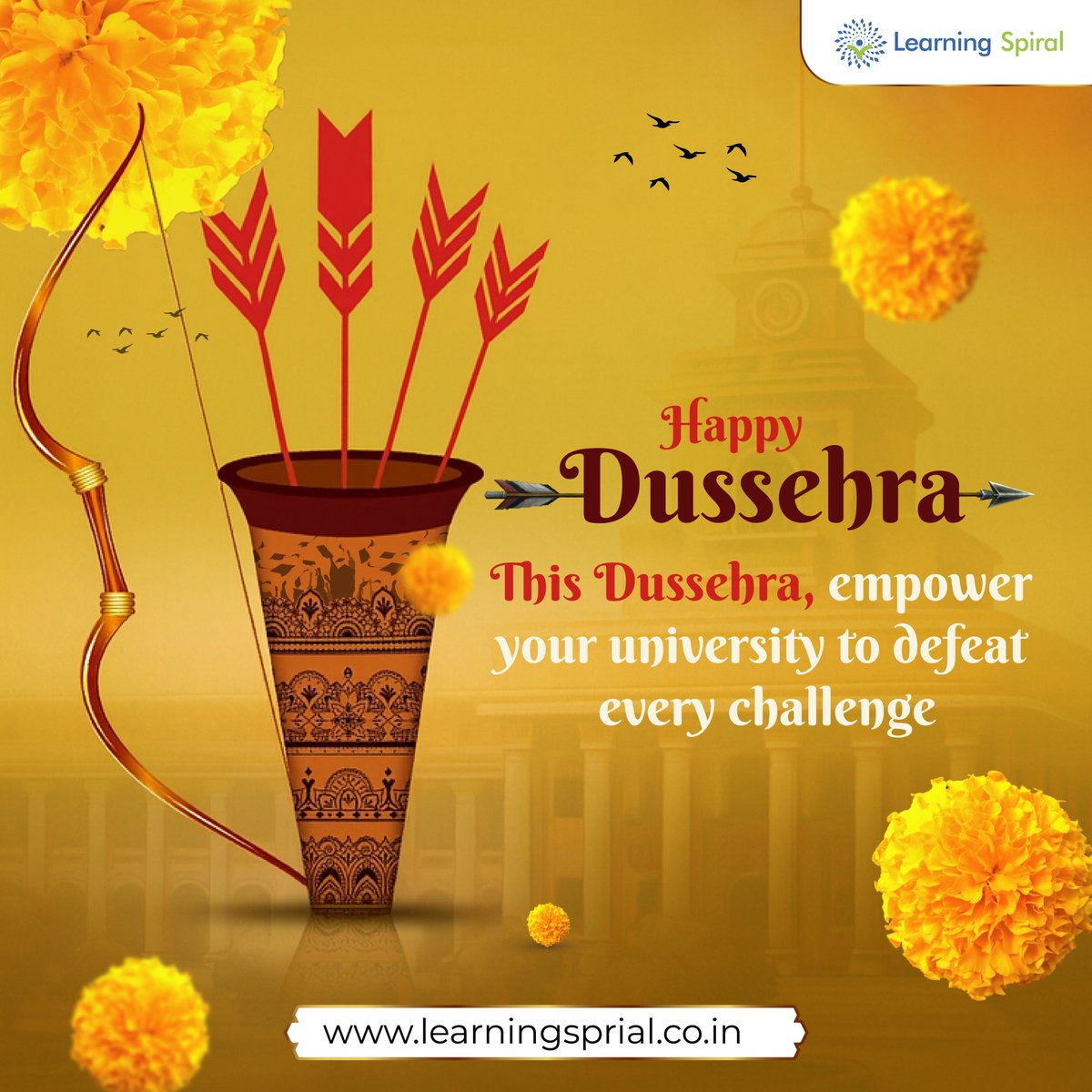 LearningSpiral's tweet image. 🏹✨ This #𝐃𝐮𝐬𝐬𝐞𝐡𝐫𝐚, let’s celebrate the victory of innovation in education — faster results, secure exams &amp;amp; smarter teaching with 𝐋𝐞𝐚𝐫𝐧𝐢𝐧𝐠 𝐒𝐩𝐢𝐫𝐚𝐥. 🌸

#HappyDussehra #Dussehra2025 #FestivalOfStrength #EdTech #SmartUniversities #DigitalIndia #LearningSpiral