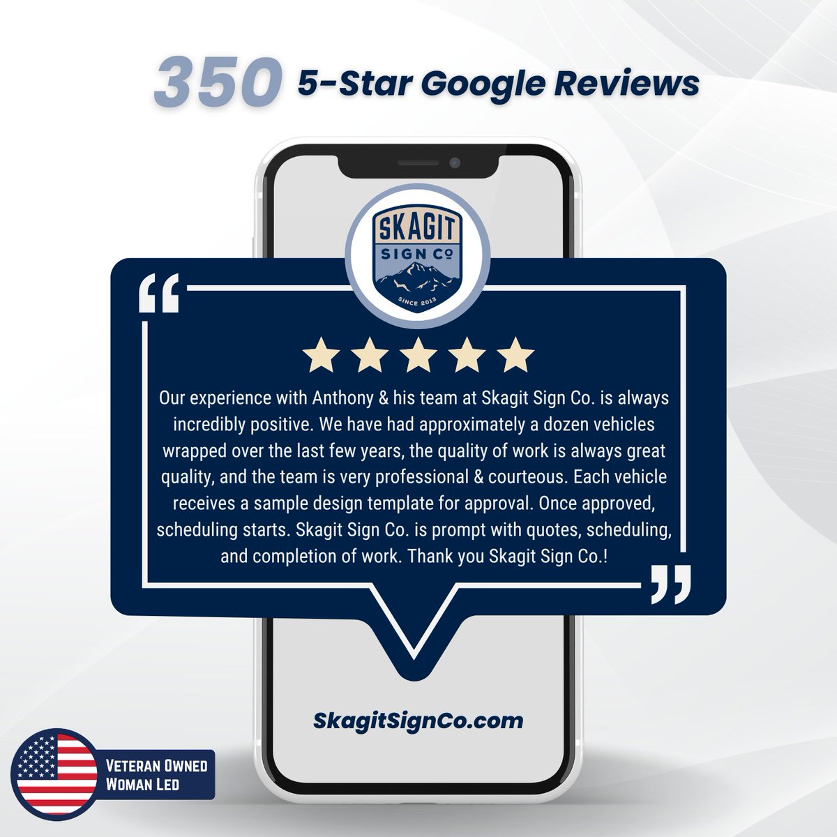 SkagitSignCo's tweet image. BIG NEWS... Skagit Sign Co. has officially reached 350 FIVE-STAR Google Reviews! ⭐⭐⭐⭐⭐ 

Thank you for choosing us, and here’s to creating even more great signs together!

skagitsignco.com

#signs #promo #wraps #skagitvalley #skagit #whatcom #snohomish #skagitsignco
