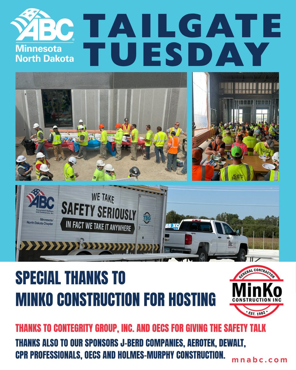 Safety and education were the focus at Tailgate Tuesday hosted by MinKo Construction, Inc. and Contegrity Group, Inc. Huge thanks to all for keeping our job sites safe and our teams strong! 🚧 #ABCMNND #SafetyFirst #BuildingExcellence