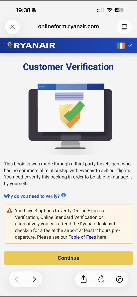 bouncysol's tweet photo. @Ryanair is this a joke? I booked this flight through YOUR app. There was no 3rd party. Now you want to charge me a fee to very myself with you? https://t.co/VN4VbSvPud