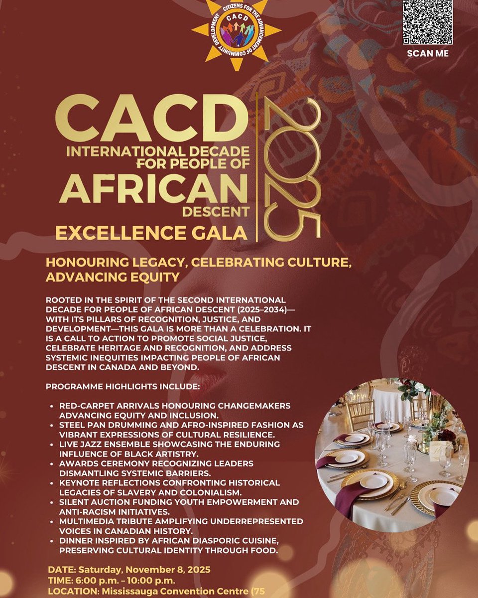 🎉 You're invited to the CACD IDPAD Excellence Gala 2025!
📅 Nov 8 | 🕕 6–10 PM
📍 Mississauga Convention Centre
Red carpet. Dinner. Fashion. Music. Honours. 
Celebrate culture, community, and equity!
🎟️ Tickets: $125
👉 bit.ly/CACDGala2025
#IDPAD2025 #CACDGala2025 #Cele