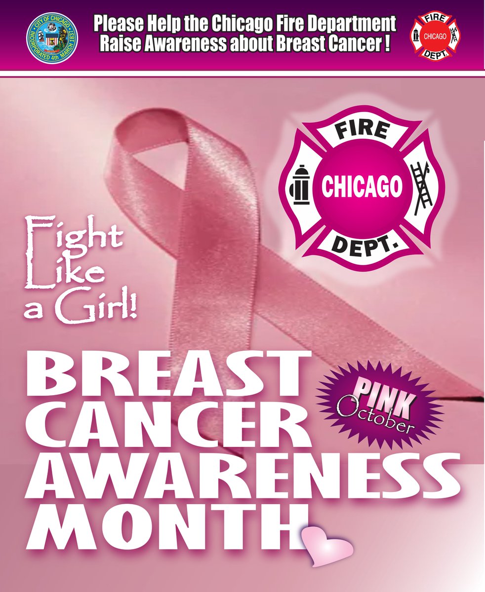 Breast Cancer Awareness Month

The Chicago Fire Department stands in solidarity with all those affected by breast cancer. We honor the survivors, remember those we’ve lost, and support the fight for a cure.  Early detection saves lives. Get screened. #CFDWearsPink 
#FightForACure