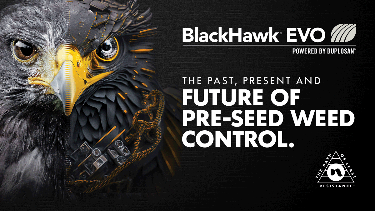 Sees it all. Gets it all. Power up your fall glyphosate with #BlackHawk EVO and prey on the toughest weeds this fall. Learn more here: bit.ly/49eyjvg #WestCdnAg