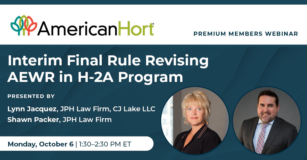 🚨JUST ANNOUNCED🚨 

The Dept of Labor shared an Interim Final Rule on Agriculture Wages, the framework for replacing the Adverse Effect Wage Rate (AEWR) structure for H-2A employers. Speakers will outline key changes, explain the process, and review the updated wage rates.