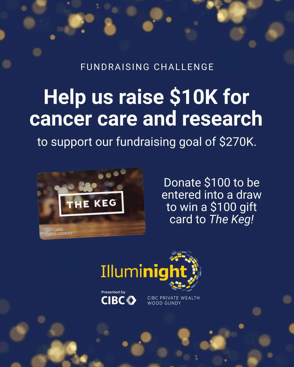 We are so grateful to everyone who has donated to Illuminight but we need a little more help to reach our fundraising goal. From now until October 5, anyone who donates $100 or more will be entered to win a $100 gift card for the Keg! Donate now: bit.ly/4mHntn2