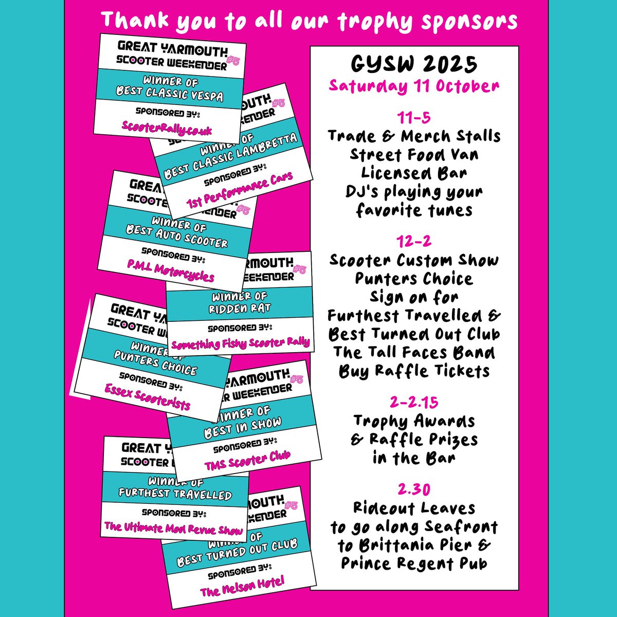 ScooterDirectry's tweet photo. Thank you to all this year's custom show sponsors. 

For the full weekender schedule go to: 

https://t.co/rZQUr6vrep

#GreatYarmouth #ScooterWeekender #Countdown #8DaysToGo https://t.co/yiHtYWsIvf