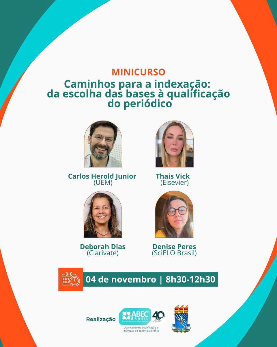 Inscreva-se já para os minicursos do ABEC Meeting 2025! 

Este minicurso oferece uma abordagem completa sobre indexação de periódicos científicos, desde a escolha das bases mais relevantes até a preparação do periódico para atender aos critérios exigidos. Voltado para editores,