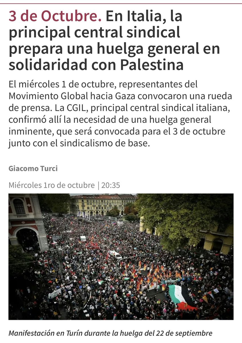 Carlos Riello (@riellodecba) on Twitter photo 🟢 🔴 Estalló Italia!
Contra el GENOCIDIO palestino
Italia con manifestaciones en todas sus ciudades y huelga contra el ASESINO <a href="/netanyahu/">Benjamin Netanyahu - בנימין נתניהו</a> que interceptó a la flotilla solidaria cargada de alimentos y medicinas
✅ Mañana parte otra desde Turquía
<a href="/GiorgiaMeloni/">Giorgia Meloni</a> ya se 🟢 🔴 Estalló Italia!
Contra el GENOCIDIO palestino
Italia con manifestaciones en todas sus ciudades y huelga contra el ASESINO <a href="/netanyahu/">Benjamin Netanyahu - בנימין נתניהו</a> que interceptó a la flotilla solidaria cargada de alimentos y medicinas
✅ Mañana parte otra desde Turquía
<a href="/GiorgiaMeloni/">Giorgia Meloni</a> ya se