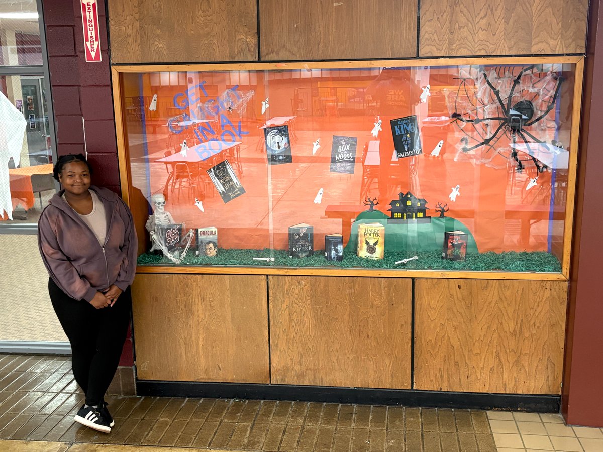 Something's strange... in the HHS neighborhood!  My media intern created this spooky display to entice students to visit the haunted library! #hickoryhighschool
