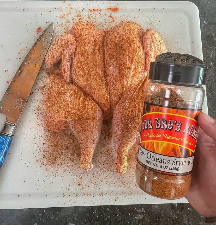 Spatchcock Smoked Yardbird seasoned with <a href="/BbqBrosRubs/">BBQ BROS RUBS</a> “New Orleans Style” @downsouthbbq

#BBQBros #SpatchcockChicken #SmokedChicken #GrillNation #SmokedGoodness #MeatSweats
#BBQSeason #ChickenLovers #SmokeRing #PitmasterProud #BBQTime #FoodieGrill #GrillMasters #bbqbrosrubs