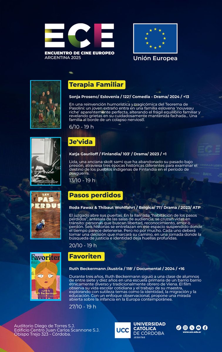 UCCoficial's tweet image. Vení a la UCC a ver buen CINE EUROPEO 🎦📽️🎞️ 
👇👇👇
El auditorio &quot;Diego de Torres&quot;, de nuestro Edificio Centro &quot;Juan Carlos Scannone S.J.&quot; (Obispo Trejo 323) es, nuevamente, una de las sedes la XXI edición del Encuentro de Cine Europeo en Argentina (#ECE): Miradas que nos…