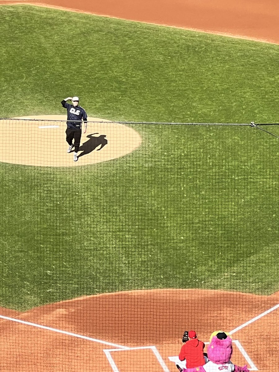Gold Glove catcher Roberto Perez throws out the ceremonial first pitch ahead of AL wild card Game 3 at Progressive Field.