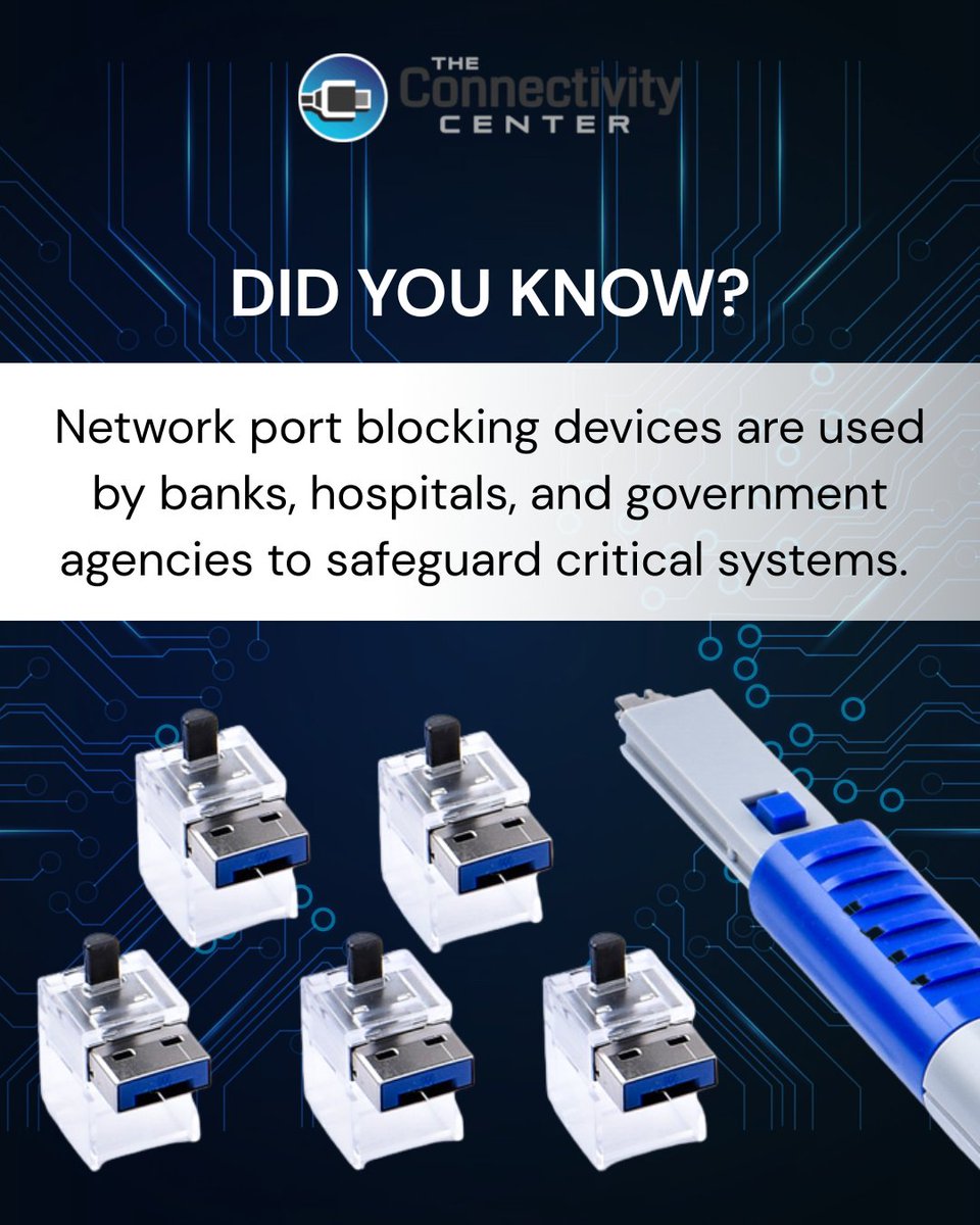 Network port blocking devices are used by banks, hospitals, and government agencies to safeguard critical systems. 
#NetworkSecurity #PortBlockers #CriticalInfrastructure #CyberProtection #DataSecurity #CyberDefense #SecureSystems #BusinessSecurity