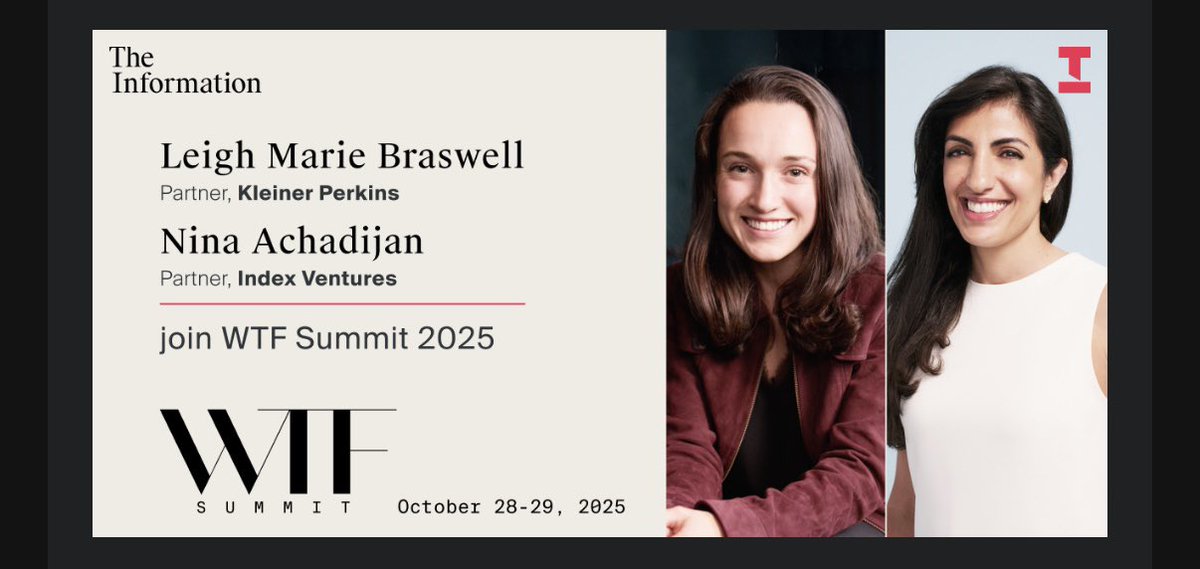 nmasc_'s tweet photo. Super excited to interview @LM_Braswell & @ninaachadjian at WTF this year! Been a fascinating and busy year for Kleiner Perkins & Index in different ways, so loads of questions to ask on the state of AI dealmaking - from creative m&a to the rise of the research founder

Come join us (and watch this space for more speaker announcements!)