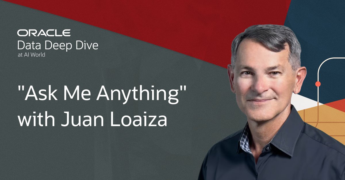 Oracle_EBS's tweet image. Attending Data Deep Dive at Oracle #AIWorld? Have questions about the past, present, or future of Oracle Database? Then be sure to join Oracle&apos;s Juan Loaiza for an “ask me anything” session to get insights you won’t get anywhere else. social.ora.cl/6015Acv8P